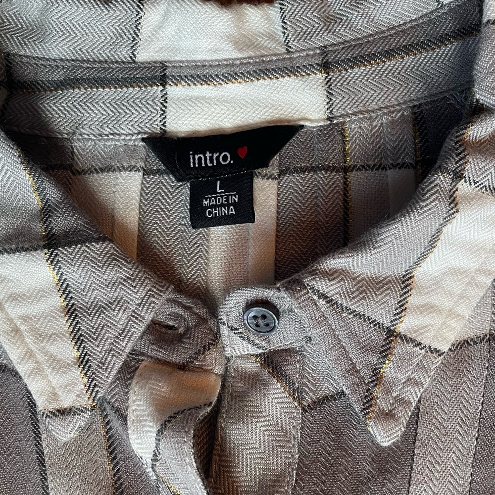 Intro Taupe & Cream With Gold Strands Plaid Butto… - image 6